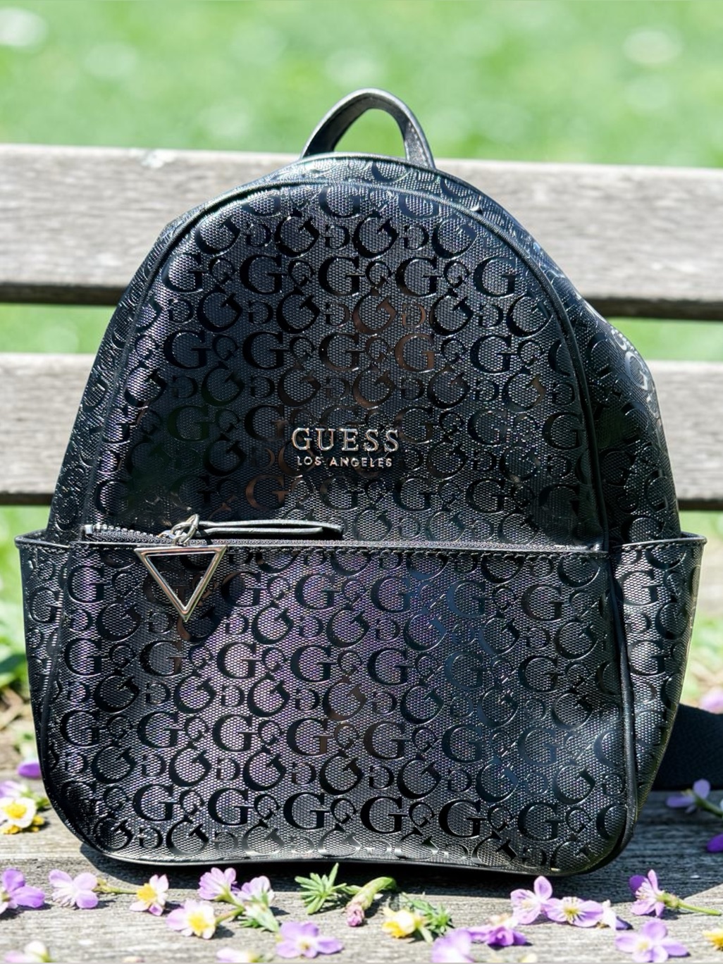 Guess Iridescent Black Logo Mini Backpack